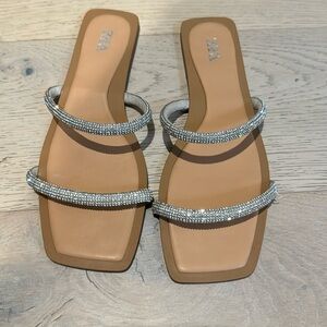 Zara Rhinestone Strappy Flats Sandals